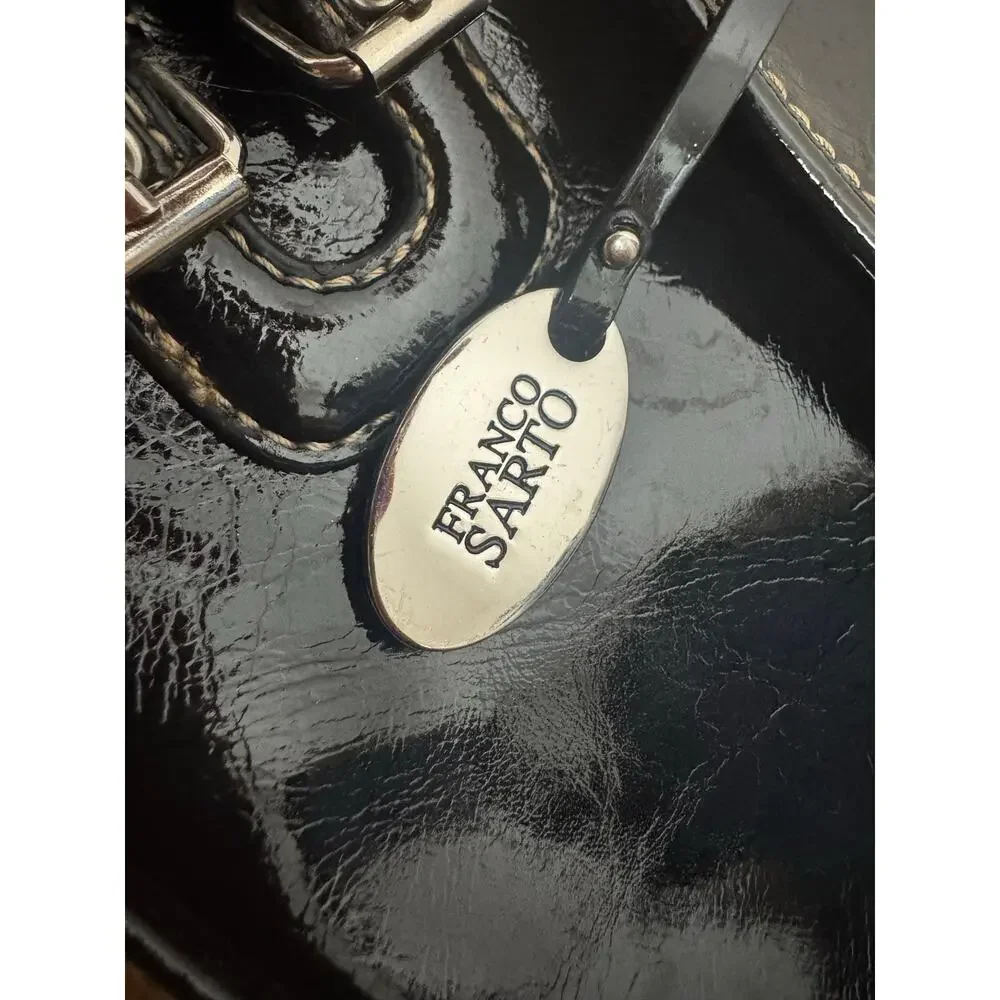 Y2K Franco Sarto Black Patent Leather Buckle Shoulder Bag